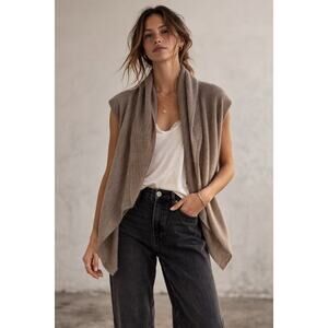 Ovcio Cashmere Luxury Sweater Vest Lightweight Shawl Collar Small Tan Brown